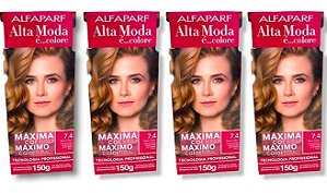 Kit Alta Moda 7.4 Louro Médio Acobreado Coloração Creme (4 unidades) Alfaparf