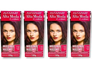 Kit Alta Moda 7.52 Vinho Médio Marsala Coloração Creme (4 unidades) Alfaparf