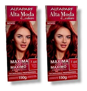 Kit Alta Moda 7.64 Louro Médio Acobreado Coloração Creme (2 unidades) Alfaparf