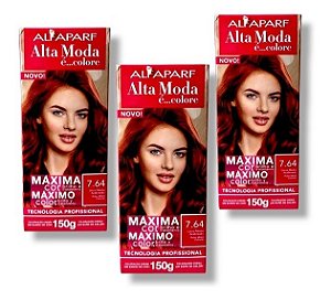 Kit Alta Moda 7.64 Louro Médio Acobreado Coloração Creme (3 unidades) Alfaparf