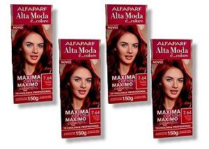 Kit Alta Moda 7.64 Louro Médio Acobreado Coloração Creme (4 unidades) Alfaparf