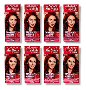 Kit Alta Moda 7.64 Louro Médio Acobreado Coloração Creme (8 unidades) Alfaparf