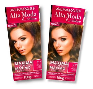 Kit Alta Moda 7.7 Castanho Luminoso Extra Claro Coloração Creme (2 Unidades)