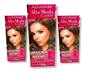 Kit Alta Moda 7.7 Castanho Luminoso Extra Claro Coloração Creme (3 Unidades)