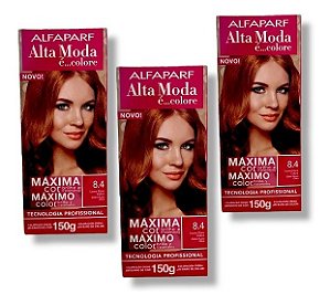 Kit Alta Moda 8.4 Louro Claro Acobreado Coloração Creme (3 unidades) Alfaparf