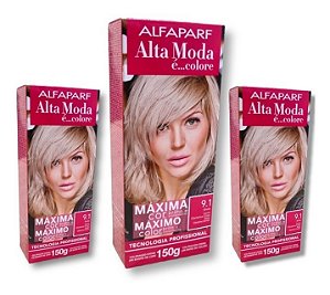 Kit Alta Moda 9.1 Louro Claríssimo Cinza Coloração Creme (3 unidades) Alfaparf