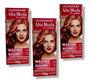 Kit Alta Moda 9.4 Louro Claríssimo Acobreado Coloração Creme (3 unidades) Alfaparf