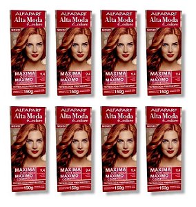 Kit Alta Moda 9.4 Louro Claríssimo Acobreado Coloração Creme (8 unidades) Alfaparf