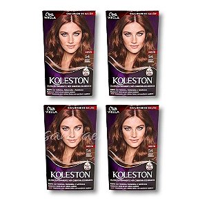 Kit Koleston Coloração Permanente 54 Castanho Dourado Acobreado  (4 Unidades) - Castanho Dourado Acobreado