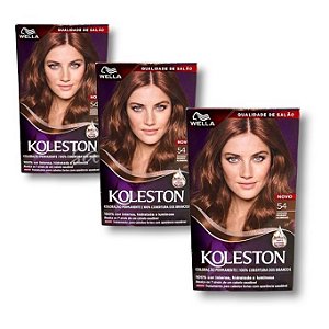 Kit Koleston Coloração Permanente Cor 54 Castanho Dourado Acobreado (3 Unidades)