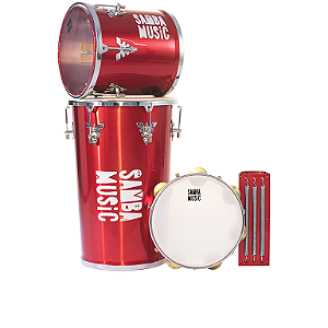 Kit Samba Music Phx Rebolo Cônico, Repique, Reco-Reco E Pandeiro Vermelho Metálico