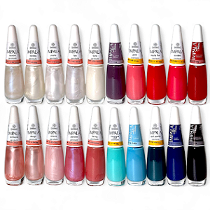 20 Esmaltes Cremosos E Perolados Impala - Tons Claros, Médios, Escuros, Azuis, Rosa, Brancos - Coleção c/ Cores Clássica