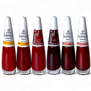 Kit 6 Esmaltes De Unha Tons Vermelhos Escuro Impala Manicure