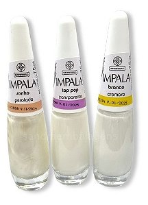 Kit Esmaltes Impala Branco Sonho Top Pop Francesinha 3 Unidades