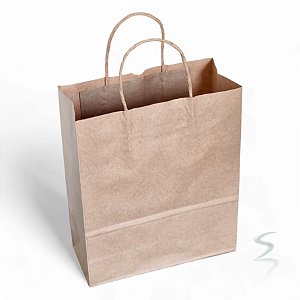 Kit 300 Sacolas de Papel Kraft 120g - 23x28x10 Extra Resistentes com Alça Torcida para Delivery e Presentes