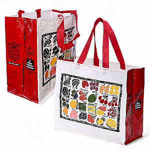Ecobags Sacolas de Ráfia Reutilizáveis 40x35x18 Kit c/ 10 Unidades - Capacidade 15Kg Estampa Frutas Brasileiras