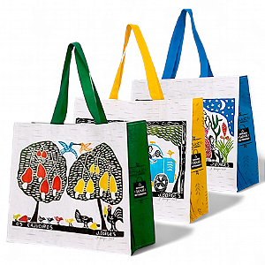 Ecobags Sacolas de Ráfia Reutilizáveis 40x35x18 Kit c/ 12 Unidades Suporta 15Kg Tema Literatura Cordel