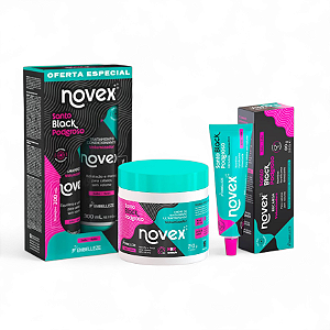 Kit Novex Shampo + Cond + Máscara + Recarga Meus Cachos Santo Black Poderoso 300ml