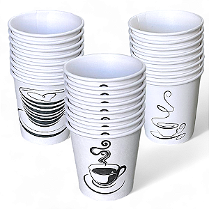 Copos De Papel Branco 100ml Térmico P/ Café Decorado - Kit c/ 150 Unidades