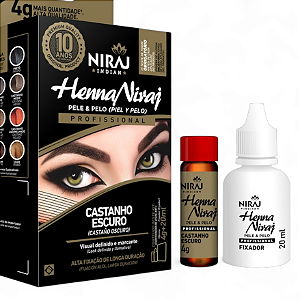 Henna Niraj Designer Sobrancelhas Castanho Escuro para Pele e Pelos - Kit Completo de 4g + 20ml para Definição e Fixação