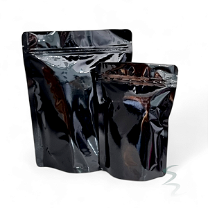 Kit 100 Embalagens Sacos Stand Up Pouch Preto Metalizado Brilhante com Fecho Zíper 17x23 - 1100ml - Funcional e Moderna