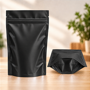 Kit 50 Sacos Stand Up Pouch Preto Fosco 1100ml 17x23,5x8cm com Zíper