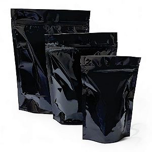 Kit 50 Embalagens Sacos Stand Up Pouch Preto Metalizado Brilhante com Fecho Zíper 20x27 - 1900ml - Funcional e Moderna