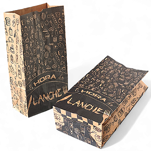 Kit com 500 Sacos de Papel Kraft 18x35x10 cm para Delivery - 'Hora do Lanche'
