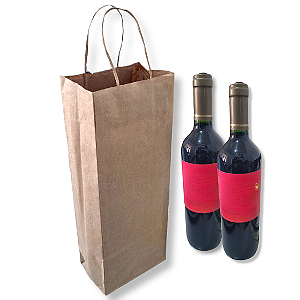 Kit 300 Sacolas Kraft para Garrafas 14x39x9 - Resistentes para 1 ou 2 Garrafas de Vinho ou Bebidas