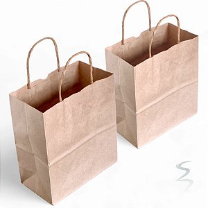 Kit 300 Sacolas de Papel Kraft 120g -20x22x10 - Extra Resistentes com Alça Torcida para Delivery e Presentes