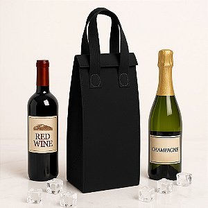 Kit 3 Sacola Térmica para Vinho Premium (35x12x10cm) Impermeável com Velcro Reutilizável Cooler Bebidas