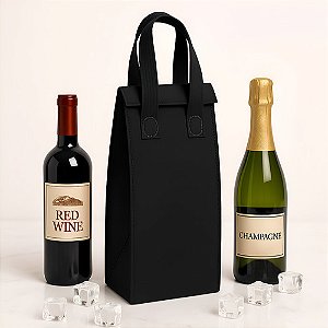 Kit 50 Sacola Térmica para Vinho Premium (35x12x10cm) Impermeável com Velcro Reutilizável Cooler Bebidas