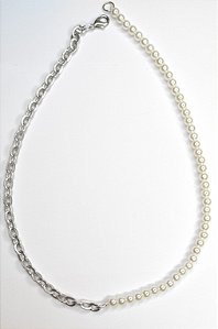 Colar Choker Corrente com Pérola - Coleção Dualidade - Moon Skull