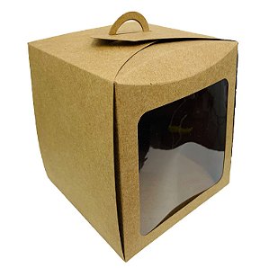 Caixa para Panetone de 500g com visor 15x15x16cm Kraft - com 10 unidades