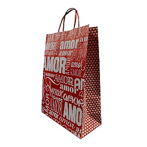 Sacolas de Papel com Alça Torcida Kraft Estampada Amor 03