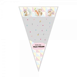 Cone Festa 18x30cm Páscoa Encantada pacote com 50 unidades