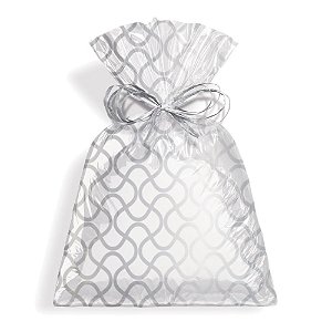 Saco Metalizado para Presente Wave Branco com Prata