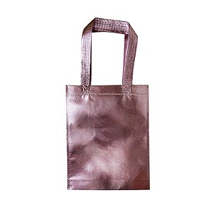 Sacolas de TNT Metalizado 20x25cm com Alça - Rosa - pacote com 6 unidades