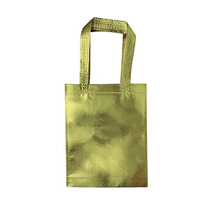 Sacolas de TNT Metalizado 20x25cm com Alça - Ouro - pacote com 6 unidades