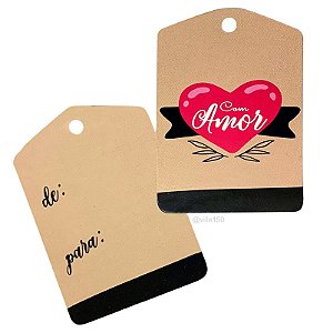 TAG Decorativa Com Amor Rosa e Preto - Pacote com 10 unidades