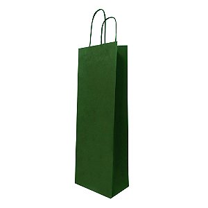 Sacola de Papel 12x36x8cm Verde para Garrafa de Vinho com reforço de fundo