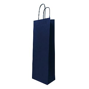 Sacola de Papel 12x36x8cm Azul para Garrafa de Vinho com reforço de fundo