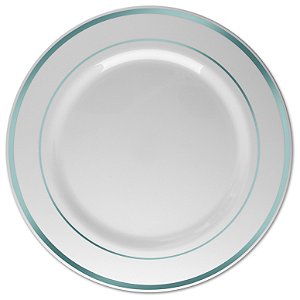 Prato Descartável Branco com Borda Prata Refeição - Pacote com 6 unidades