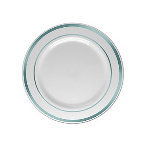 Prato Descartável Branco com Borda Prata Sobremesa - Pacote com 6 unidades