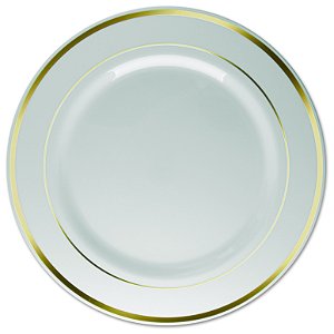 Prato Descartável Branco com Borda Ouro Refeição - Pacote com 6 unidades