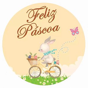 Etiqueta Adesiva Coelho Bicicleta Amarelo pacote com 60 unidades