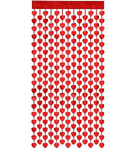 Cortina Metalizada Coração 100cmx200cm Vermelha
