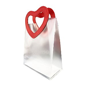 Sacola Transparente 20cm com Alça Coração - Unidade