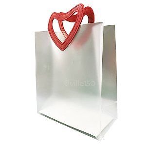 Sacola Transparente 23cm com Alça Coração - Unidade