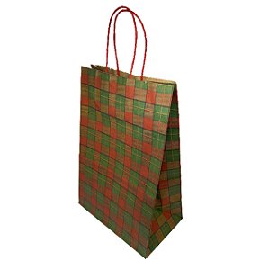 Sacolas de Papel com Alça Torcida Kraft Estampada Xadrez 12